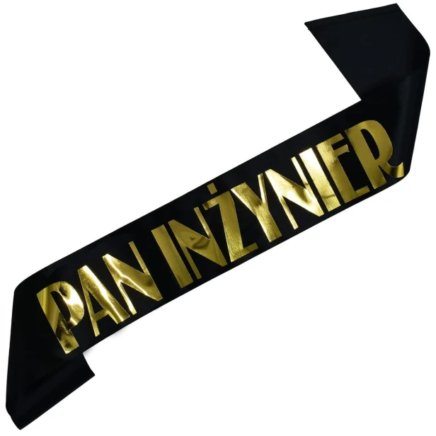Szarfa czarna Pan Inzynier - zloty nadruk