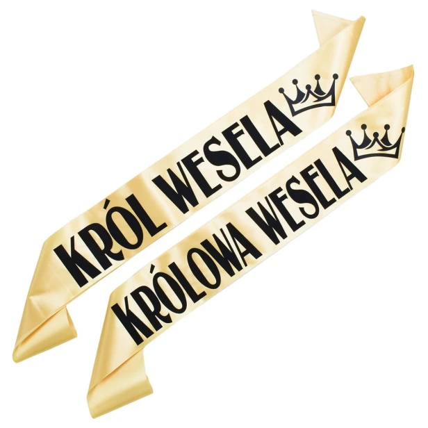 Szarfa slubna Zestaw szarf Zestaw zlotych szarf Krol i Krolowa Wesela