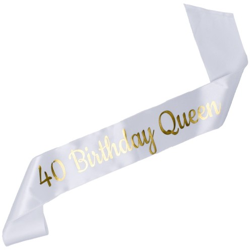 Szarfa na 40 urodziny 40 Birthday Queen - biala