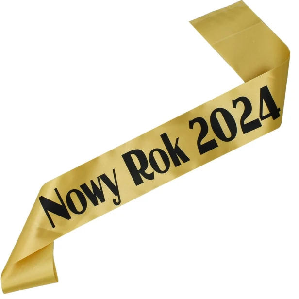 Szarfa zlota Nowy Rok 2024 - czarny nadruk