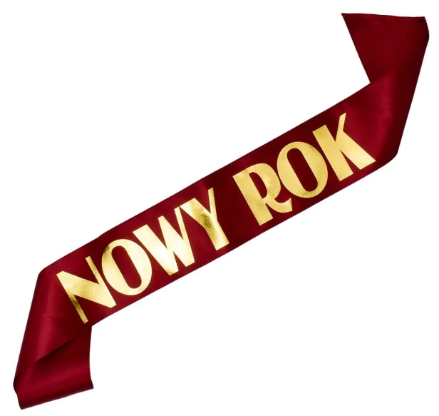 Szarfa bordowa Nowy Rok - zloty nadruk
