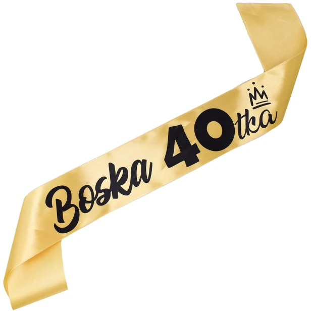 Szarfa na 40 urodziny Boska 40-tka - zlota, czarny nadruk