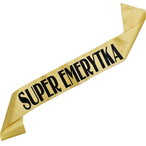 Szarfa na emeryture Super Emerytka zlota - czarny nadruk