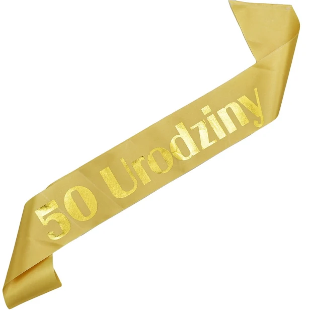 Szarfa na 50 urodziny - zlota, zloty nadruk