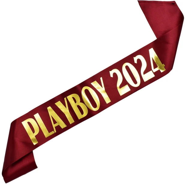 Szarfa bordowa Playboy 2024 - zloty nadruk