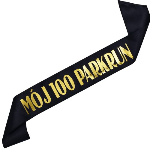 Szarfa na 100 urodziny Moj 100 parkrun - czarna, zloty nadruk