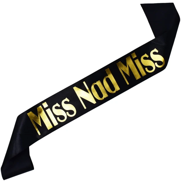 Szarfa czarna Miss Nad Miss - zloty nadruk