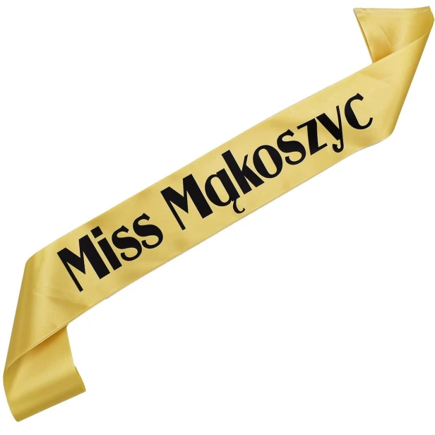 Szarfa zlota Miss + dowolne miasto - czarny nadruk