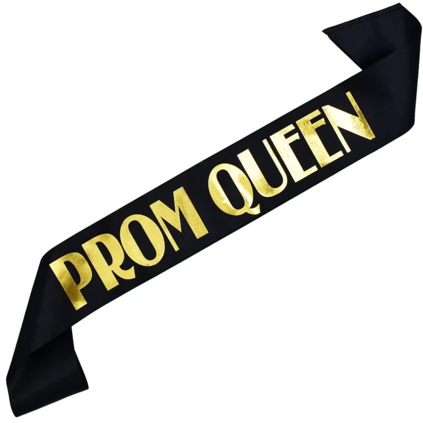 Szarfa czarna Prom Queen - zloty nadruk