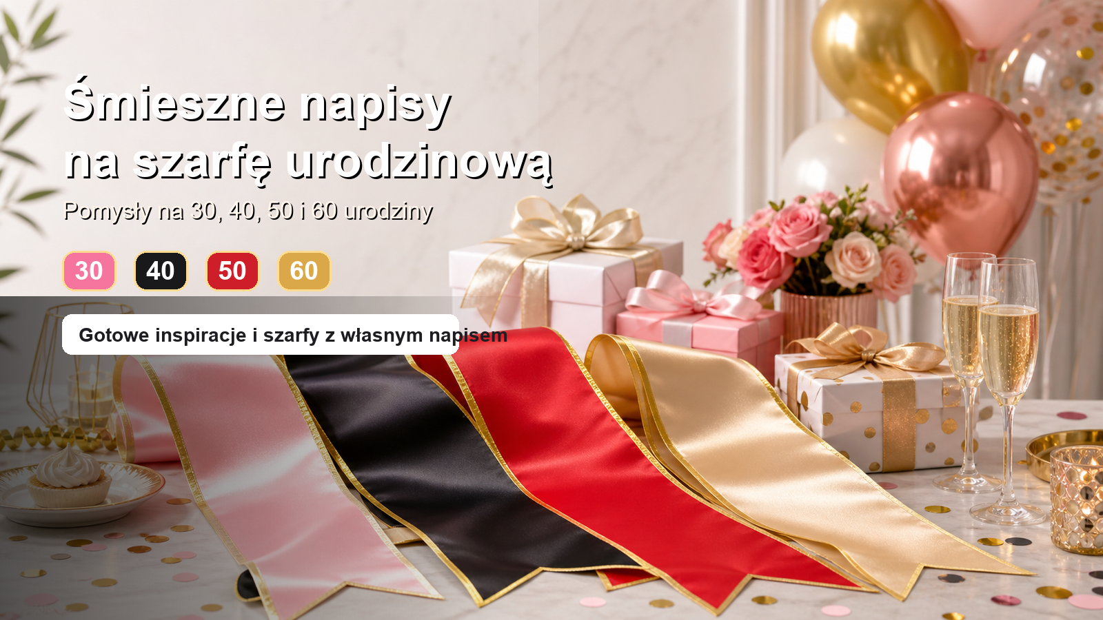 Śmieszne napisy na szarfę urodzinową | 30, 40, 50, 60